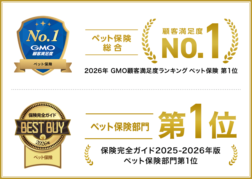GMO顧客満足度ランキング ペット保険総合No.1、保険完全ガイド2025-2026年版 ペット保険部門第1位