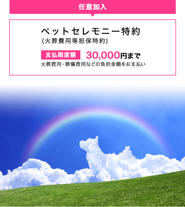 ペットセレモニー特約は火葬費用・葬儀費用などを3万円まで補償します